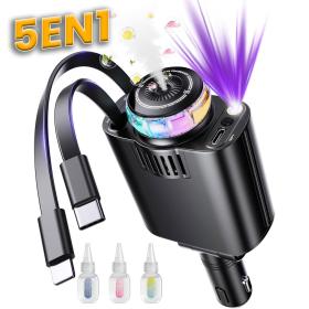 شاحن سيارة سريع 5 في 1 مع معطر هواء وضوء نجوم للأجواء المثالية داخل السيارة