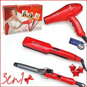 مجموعة تصفيف الشعر 3 في 1: سيشوار، جهاز تمويج، وجهاز تمليس EN-6305 – باك العروسة للعناية بالشعر