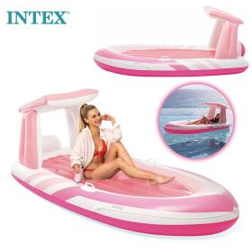 فرشة هوائية كبيرة من Intex بتصميم Pink Paradise، مزودة بسقف ظل وحامل أكواب للراحة أثناء السباحة.