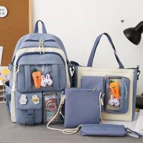 محفظة كاواي مدرسية 4 قطع بأكسسوارات – أزرق