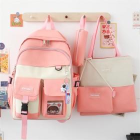 محفظة بنات كاواي 4 قطع بتصميم وردي أنيق ومميز للمراهقات، مثالية للمدرسة والاستخدام اليومي