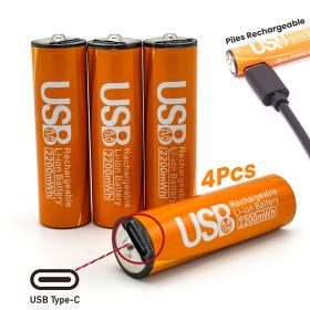 علبة 4 بطاريات قابلة للشحن USB Type-C 1.5V