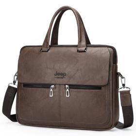 حقيبة يد جلدية أنيقة للرجال باللون البني الداكن، تصميم عملي فاخر يناسب العمل والمناسبات