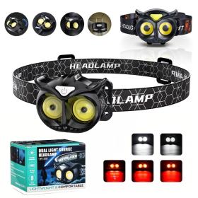 مصباح أمامي LED قابل لإعادة الشحن على شكل بومة 1500 لومن، 5 أوضاع، مقاوم للماء IPX4