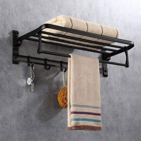 حامل مناشف جداري قابل للطي – تصميم عصري من الألومنيوم باللون الأسود