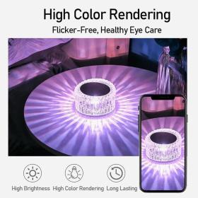 مصباح طاولة كريستال خافت باللمس، ضوء ليلي قابل لإعادة الشحن عبر USB