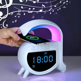 ساعة منبه بلوتوث ذكية RGB ومكبر صوت من نوع Big G شاحن لاسلكي V5