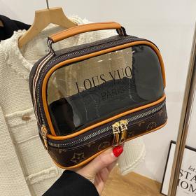 حقيبة أدوات الزينة النسائية الشفافة ذات الطبقة المزدوجة، حقيبة مستحضرات التجميل ذات سعة كبيرة ومقاومة للماء