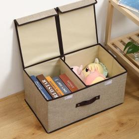 صناديق تخزين قماشية قابلة للطي بفتحة مزدوجة، مع مقابض من الحبال القطنية