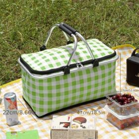 سلة نزهة معزولة حراريًا وقابلة للطي مع غطاء ومقبض من الألومنيوم