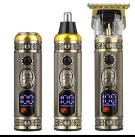 مجموعة ماكينة حلاقة كهربائية للرجال، ماكينة تشذيب اللحية والأنف، شاحن USB، مع شاشة LCD