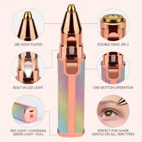 ماكينة حلاقة كهربائية 2 في 1 للنساء قابلة لإعادة الشحن لإزالة شعر الوجه بدون ألم